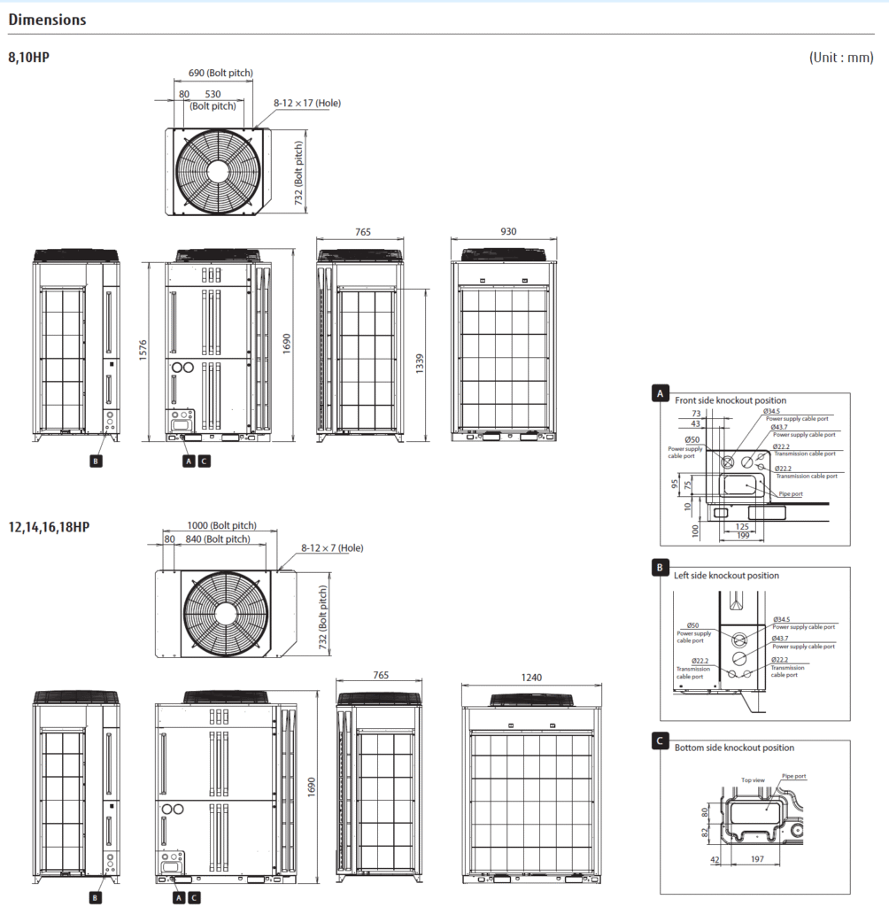 O General VRF V-III Tropical Series outdoor unit Dimensions