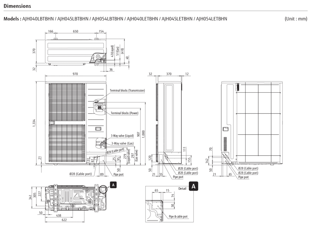 O General VRF J-III Tropical Series outdoor unit Dimensions
